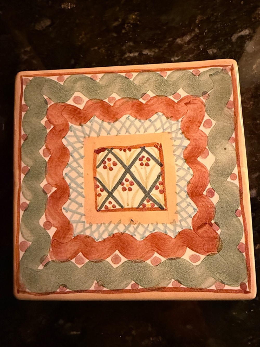 Vintage MacKenzie Childs Hand-Painted Ceramic Tile Trivet very attractive Trivet
